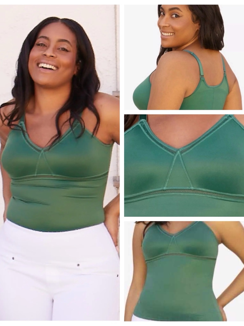 Ruby Ribbon Siren Cami 50 NWOT Palm Leaf Green Wireless Support Shapewear 1906